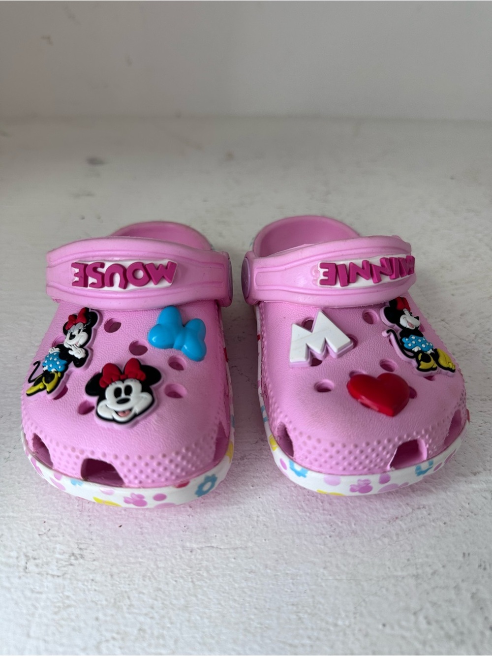 CROCS Kids Pink Minnie Mouse Clog Sandals with Patterned Sole